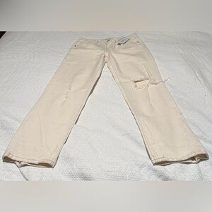 Indigo Rein Women's Straight Leg Cream Distressed Jeans